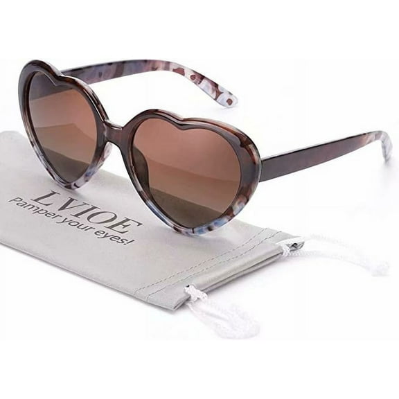 LVIOE Heart Sunglasses for Women, Polarized Heart Shaped Sunglasses with UV Protection Heart Style Retro Glasses for Shopping