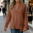 thumbnail image 3 of Womens Casual V Neck Sweatshirt Long Sleeve Lightweight Drop Shoulder Solid Pullover Tops, 3 of 6