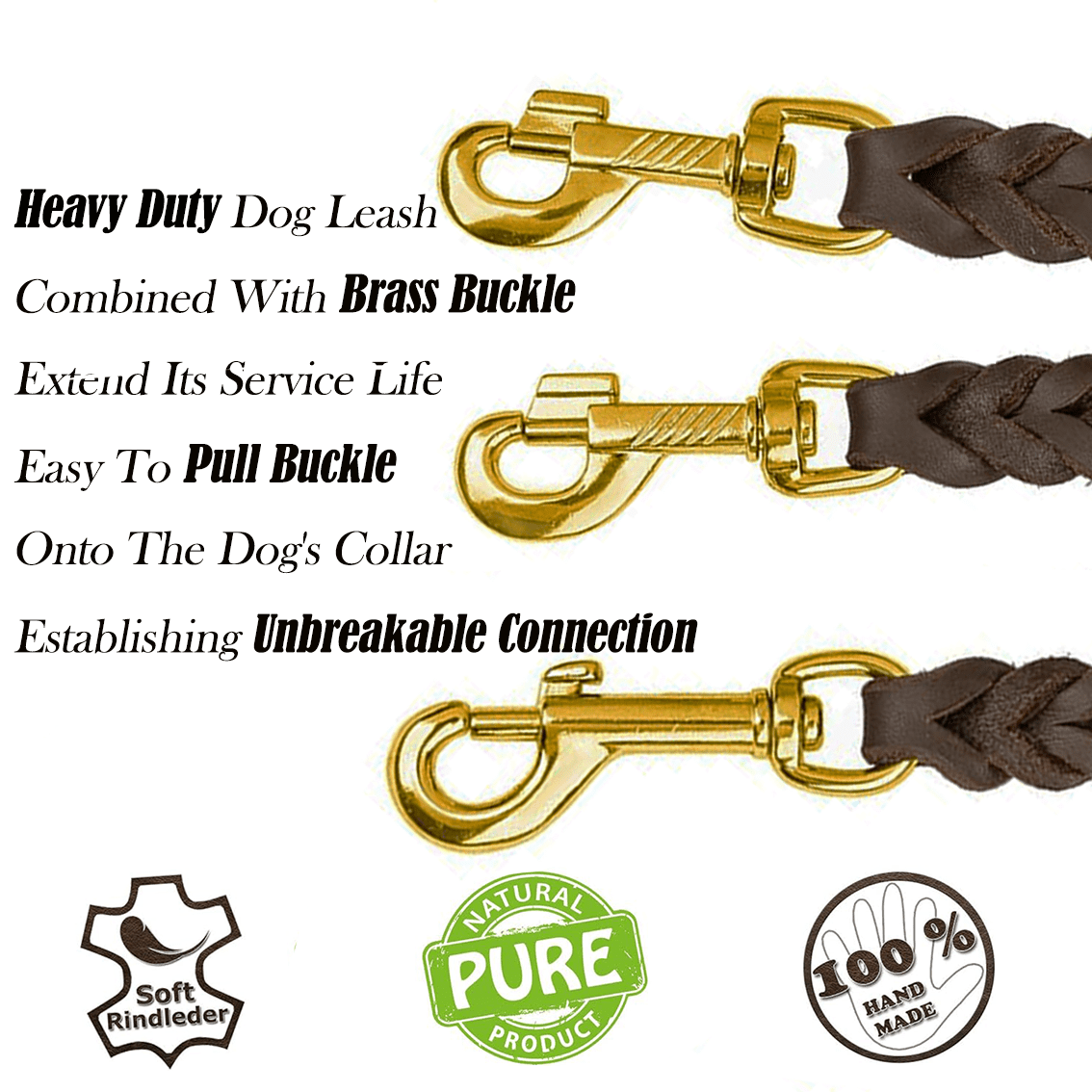 4 Foot Dog Leash Leather Quality Leash for Extra Large Dog Quality Training Dog Leash -1/2 inch Wide