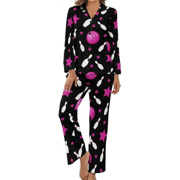 Top-kevin Flat Stylish Mahjong Women's Long-Sleeve Shirt And Full-Length Bottom Pajama Set