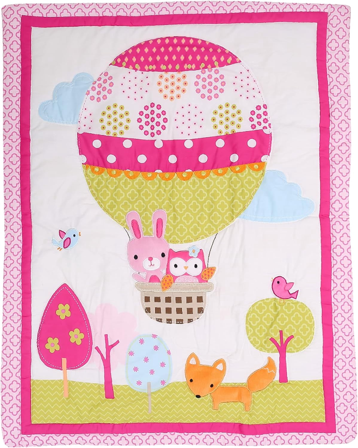 Sweet Baba 100% Cotton Crib Set, Cute Rabit Crib Bedding Set for Baby Girls in Red| 3 Pieces - Crib Quilt, Fitted Sheet, Crib Skirt