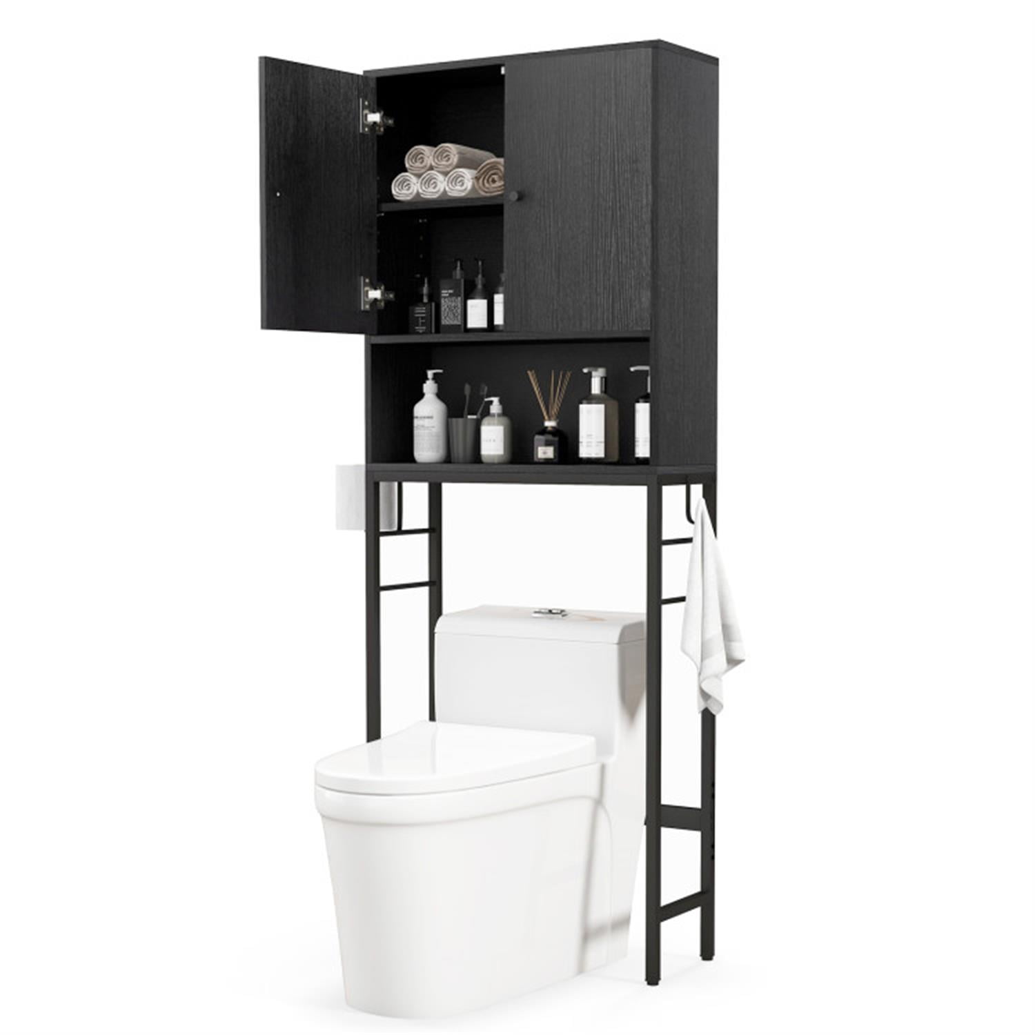 Demi Bonn Over The Toilet Storage Cabinet, Storage Shelf, with 2 Doors and Adjustable Shelf, for Bathroom,Black