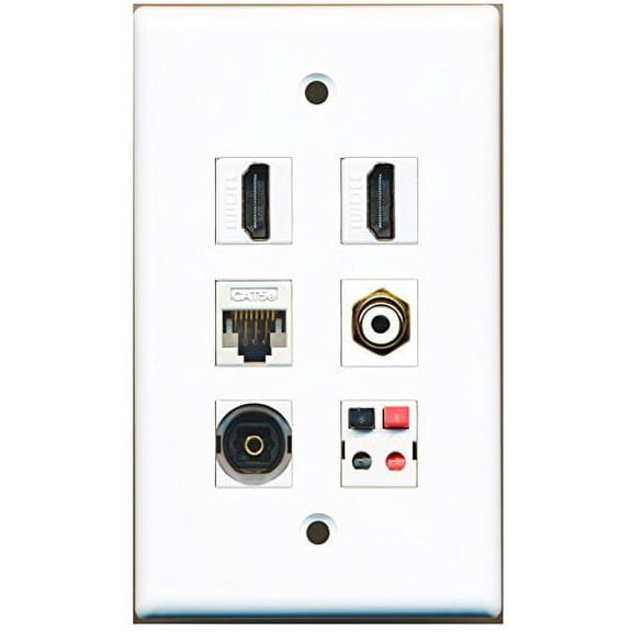 RiteAV - 2 HDMI 1 Port RCA White 1 Port Toslink 1 Port Cat5e Ethernet White 1 Port Speaker Wall Plate