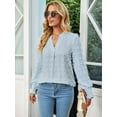 thumbnail image 2 of Womens Dot V Neck Ruffle Sleeve Blouse Flowy Shirts Casual Solid Work Tops Light Blue S, 2 of 7