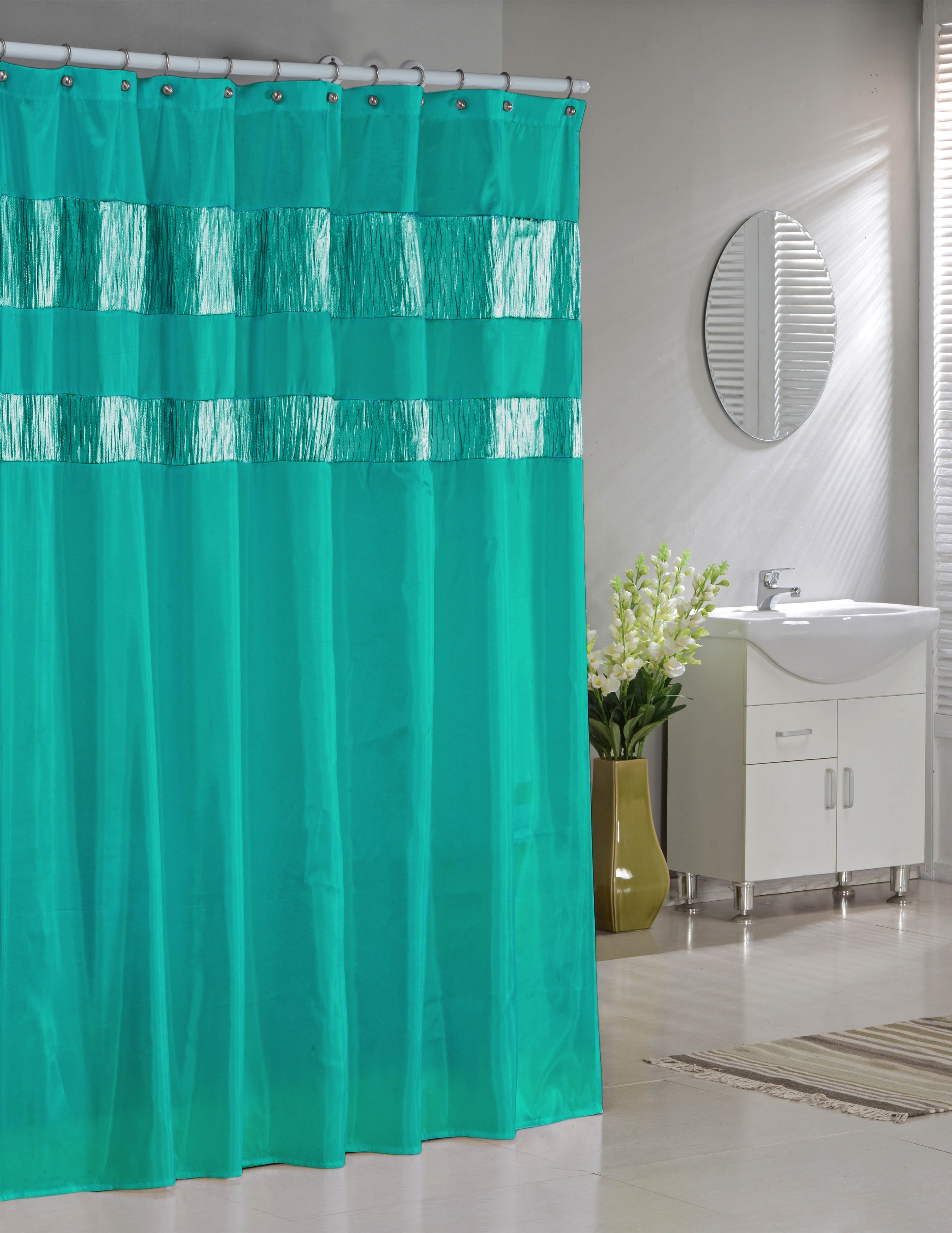 Faux Silk Aqua Bathroom Shower Curtain Beach Colors Theme Blue Green Bright NEW 