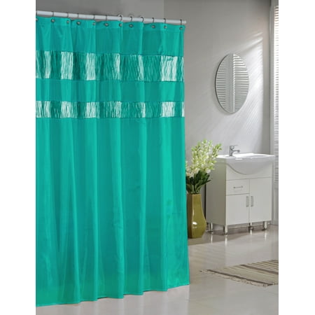 Teal Faux Silk Fabric Shower Curtain Shimmering Metallic Accents