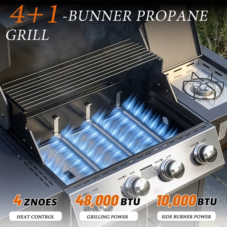 Ktaxon 4 Burner Propane Grill Gas Stove 58000 BTU with Side Stove