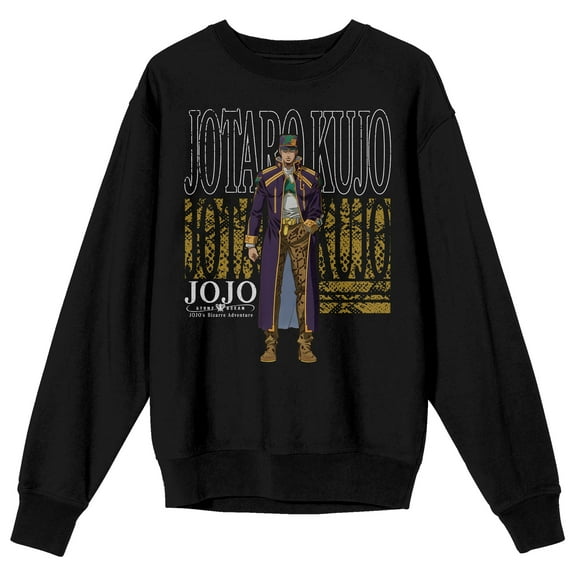 Jojo's Bizarre Adventure Jotaro Kujo Name Text Adult Black Crew Neck Long Sleeve Sweatshirt - Medium