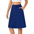 thumbnail image 7 of LWavelet Button-Front Midi Skirt with Side Pockets Women Daily Casual Structured Versatile Bottoms Blue S, 7 of 7