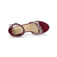 thumbnail image 4 of BLISSFUL STEP Women's Shoes Rhinestone Crisscross Strappy Block Heel Faux Suede Ankle Buckle Sandals Burgundy 10, 4 of 7