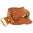 thumbnail image 3 of 1 1/2 Tan English Bridle Leather Belt Embossed Basket Weave Nickel-Free, 3 of 4