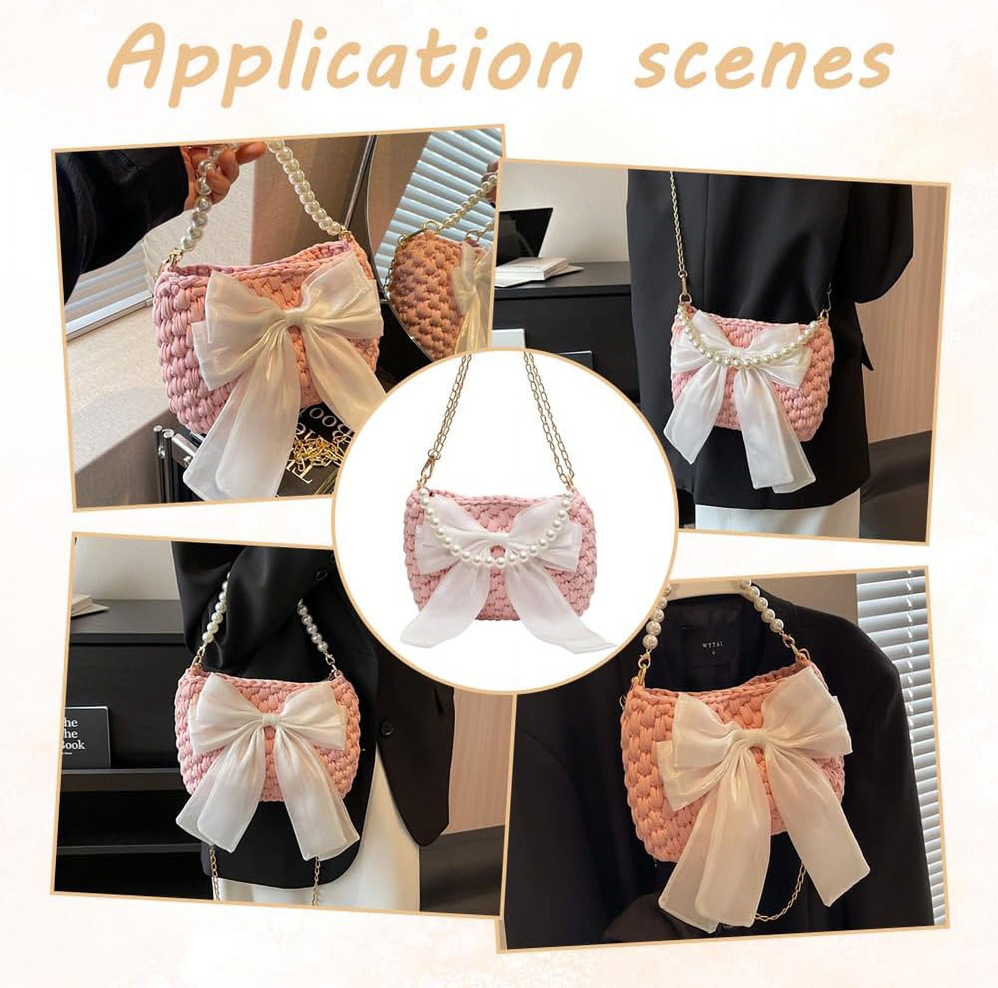 DIY Crochet Knitting Bag Kit Handmade Crochet Handbag Making Kits Women's Bowknot Crossbody Bag Making Kit 9x2x5.9 Inch Pink