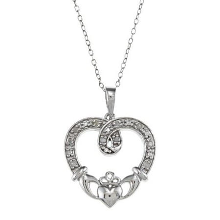 Claddagh White Pendant - Sterling Silver 1/10ct TDW Diamond Claddagh Heart Necklace (J-K, I3)