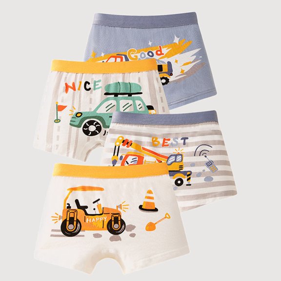 Gyujnb Boys Underwear 4 Pack Cartoon Vehicle Printed Soft Breathable Stretch Boys Briefs (Boys),11-12 Years