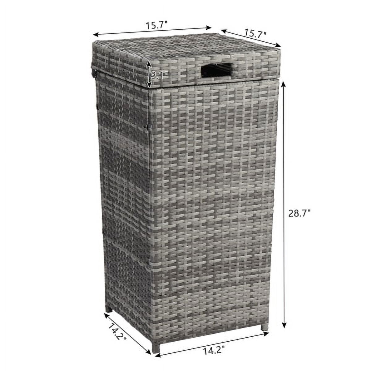 27-Gal Rattan Trash Can w/ Locking Lid - Gray Gradient PE Wicker, Iron Frame for Indoor/Outdoor Use, Odor-Control Design - 15.75"x31.9"