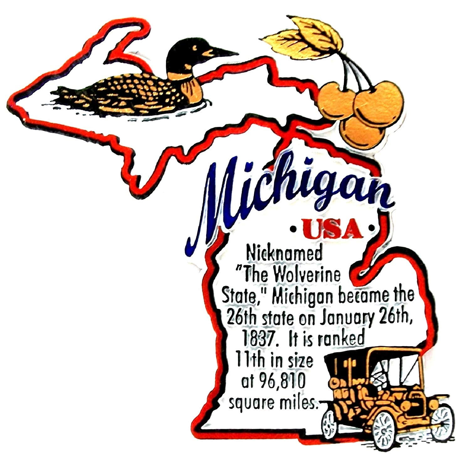 Details about   MICHIGAN  MI   THE WOLVERINE   STATE   OUTLINE MAP MAGNET NEW 