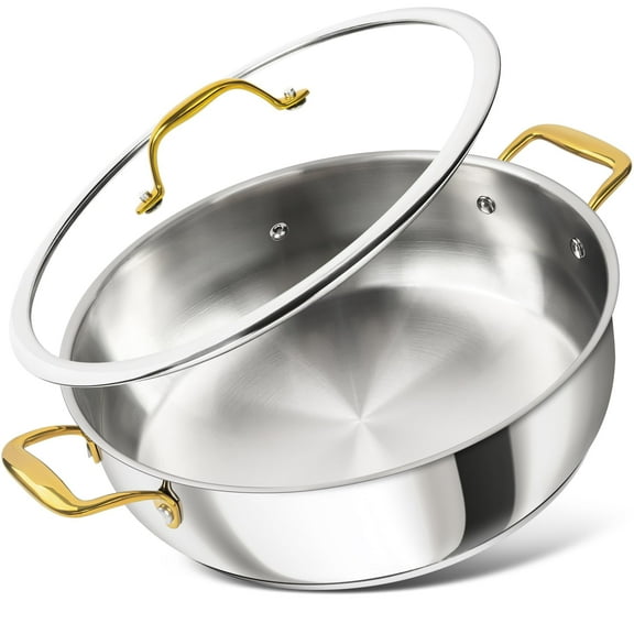 MICHELANGELO 12 Inch Stainless Steel Pan with Lid - Large Saute Pan with Lid, Deep Frying Pan Dishwasher & Oven-Safe, All Cooktops Compatible, 6 Quart