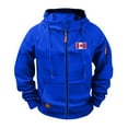 thumbnail image 2 of Men's Hooded Cargo Jacket with Canadian Flag Embroidery, Long Sleeve Athletic Training Raglan Coat, Multiple Pockets Zippered Casual Sportswear, 2 of 7