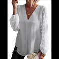 thumbnail image 2 of Blusas Casuales de Verano para Mujer, Blusas de Oficina de Larga, Blusas de con Cuello en V y Pompones M, 2 of 7