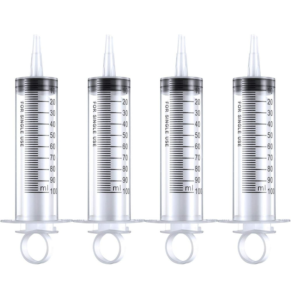 4 Pack 100ml Syringes , Large Plastic Syringe for Scientific Labs and