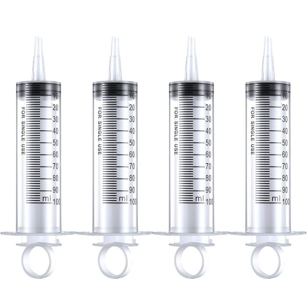 4 Pack 100ml Syringe, Large Plastic Syringe for Scientific Labs