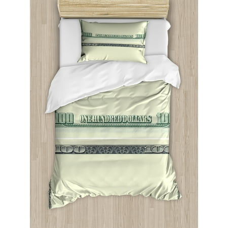 Grey Patterned Duvet Covers Money Duvet Cover Set, Hundred Dollar Bill Century Note Design American Currency Style Frame Pattern, Decorative Bedding Set with Pillow Shams, Pale Green Grey, by Ambesonne ()