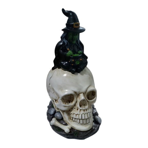 Halloween Skull Witch Night Light Resin Table Decor USB Plug In Figurine Ornament for Shelf Desktop Entryway Display