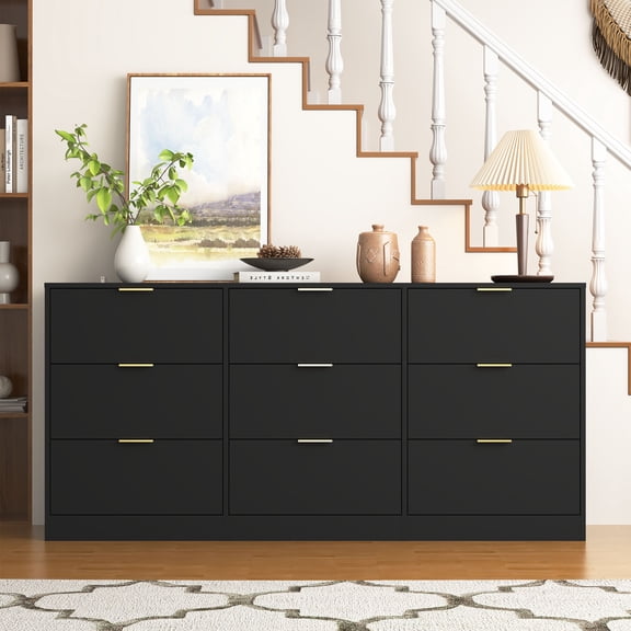 CQSXDA 9 Drawer Storage Cabinet in Classic Design, 63 Inch Wooden Dresser Ideal for Bedroom and Living Room Use