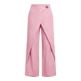 thumbnail image 4 of Women Plus Size Cotton Linen Wide Leg Pants High Waisted High Elastic Button Casual Straight Leg Pants, 4 of 6