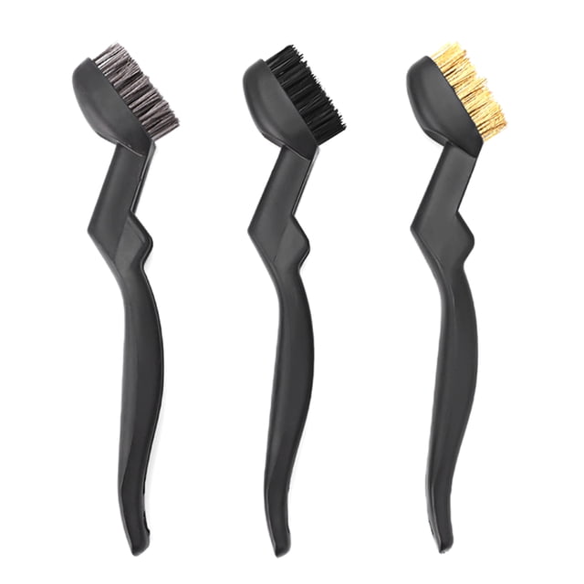 Juego de 3 cepillos de alambre de 7 pulgadas con mango ergonómico - Incluye cepillo de latón, acero inoxidable y nylon para limpieza profunda (empaque blister)
