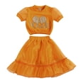thumbnail image 1 of Mialoley Little Girls Round Neck Sequin Decor Tops + Mesh Layer Shorts Skirts, 1 of 7