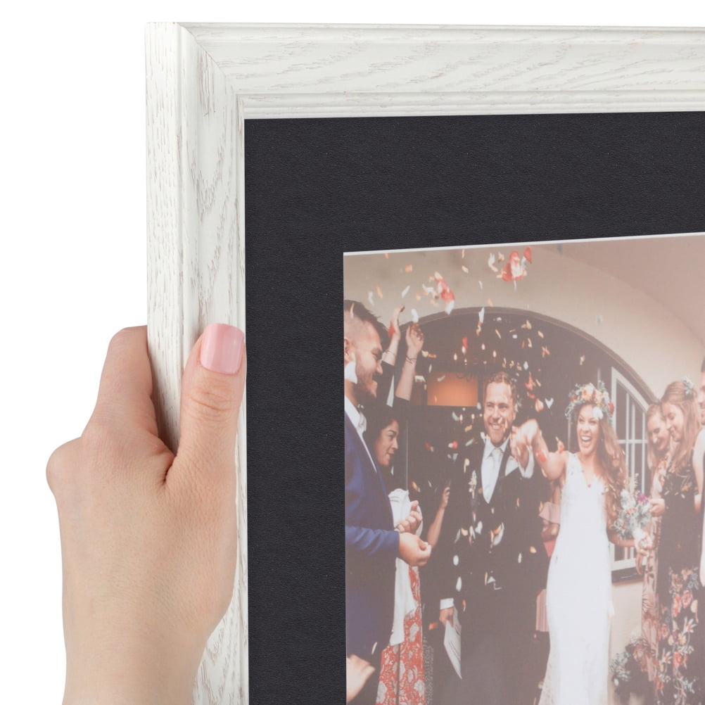 ArtToFrames 22x28 Matted Picture Frame with 18x24 Single Mat Photo Opening Framed in 1.25 Off White Wash on Ash and 2 Black Mat (FWM-4098-22x28)