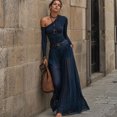 thumbnail image 4 of Quixlent 2 Piece Skirt Set for Women, One Shoulder Long Sleeve Top And Maxi Chiffon Skirt with Belt, Summer Vacation Beach Matching Outfits, 4 of 8