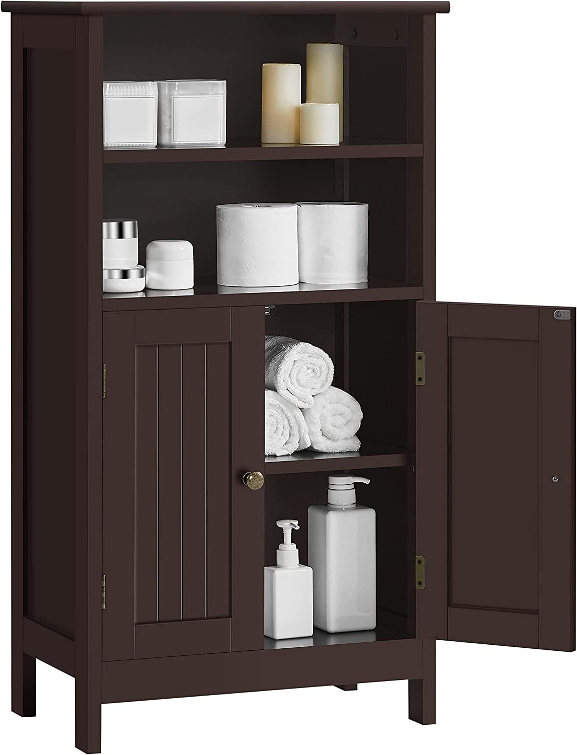 Bathroom Floor Free Standing with Double Door and Adjustable Shelves, for