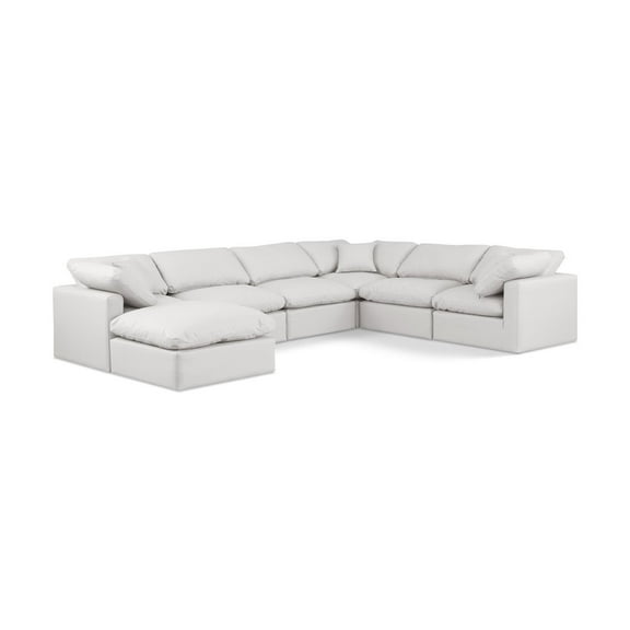 Meridian Furniture Indulge 194" Cream Vegan Leather U-Shaped Modular Sectional