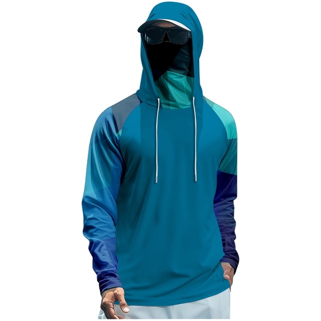 CHCNHAC Chemises à Capuche pour Hommes Manches Longues Upf 50 Protection Uv Pêche avec Masque Été Randonnée Course Natation Protection m