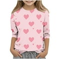 thumbnail image 2 of ATOGUTA Heart Graphic Tshirts Shirts for Girls Kids Heart Printed Valentine's Festival Outfit 3/4 Sleeve VDAY Tops Size 3T-12, Hot Pink, 2 of 5