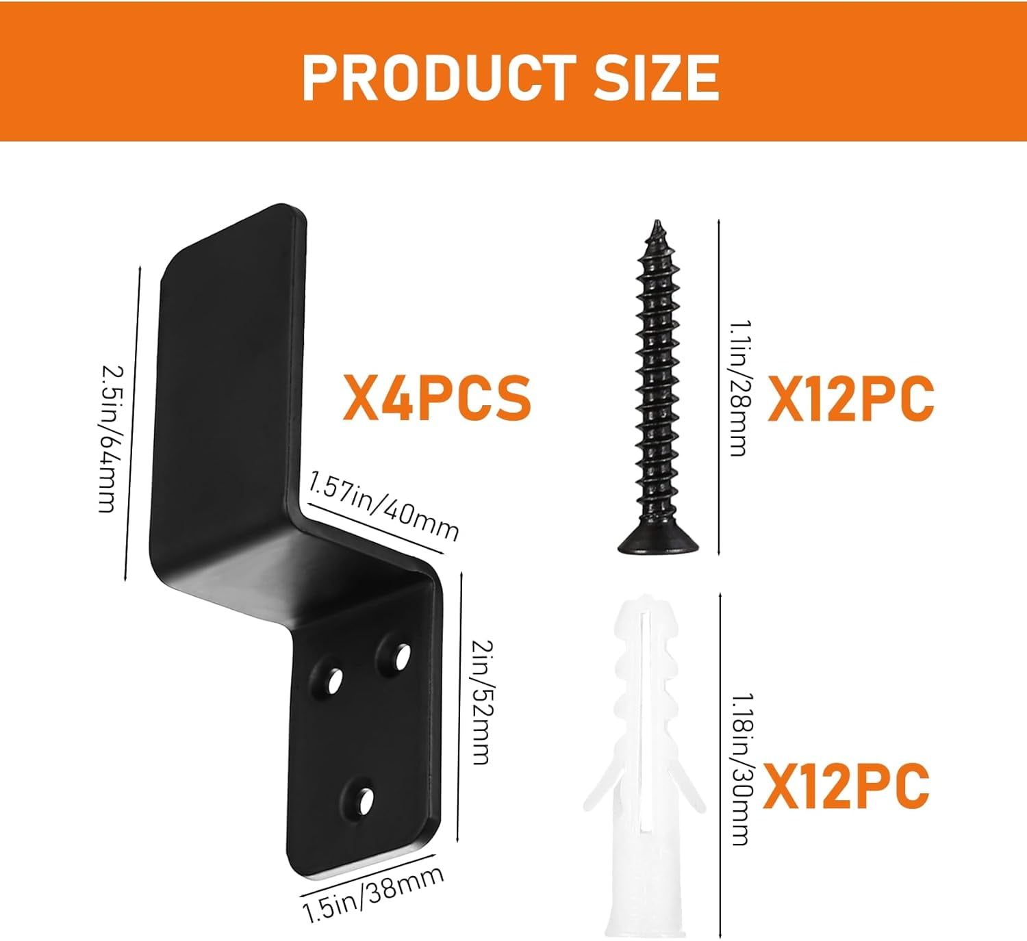 1.5x2.5 Door Barricade Brackets, 4 Pcs Drop Open Bar Security Door Barricade, Heavy Duty Z-Shape Black Bar Security Door Lock Brackets Fits 1.5x2.5 Boards, Home, Barn, Gate, Shed, Garage Security