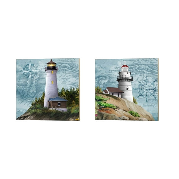 Great Art Now Lighthouse A by Tom Wood 2 Piece Canvas Art Set Each 14"W x 14"H