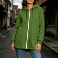 thumbnail image 2 of Women Hoodie Jacket Sevevn Hooded Full Zip Longline Fit Fleece Fabric Side Snap Buttons Side Pockets Long Sleeve Outerwear For Daily Casual Wear, 2 of 9