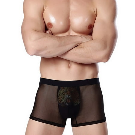 

FZM Men s ice silk sexy print flat angle 3D fun hollowed out boxer underwear