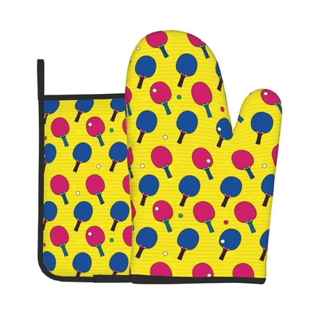 

Jgfou Colorful Ping Pong Pattern Oven Mitts and Pot Holders Sets Heat Resistant Oven Mittens Soft Lining Extra Thicken Long Kitchen Cotton Oven Glove for Cooking