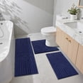 thumbnail image 3 of Vaukki Geometric Bathroom Rug Set of 3 Microfiber Soft Absorbent Non Slip Bath Rugs for Bathroom，(18"x26"+20"x47"+20"x24"，Dark Blue), 3 of 9