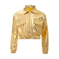 thumbnail image 5 of Haitryli Kids Girls Metallic Dance Outfits Shiny Cropped Jacket with Bubble Skirt Set Hip Hop Jazz Clothes Dancewear Gold 14, 5 of 7