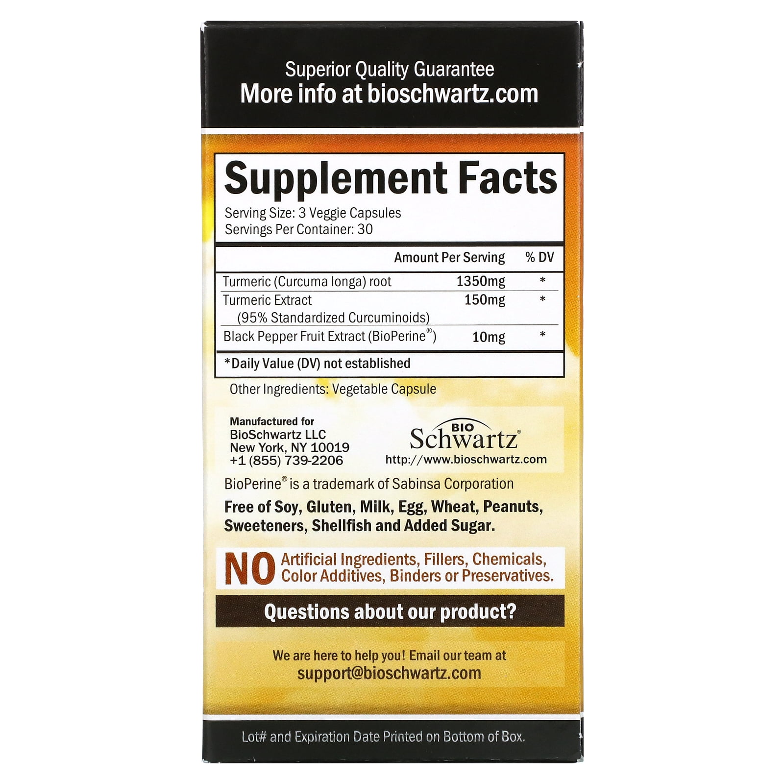 BioSchwartz 1500mg Turmeric Curcumin with BioPerine Black Pepper Extract, 90 Capsules