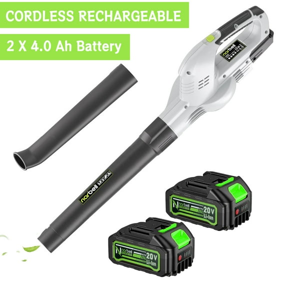 Leaf Blower Cordless 20V, 320CFM 145MPH Electric Leaf Blower with 2x4.0 Ah Batteries & Fast Charger, Battery Leaf Blower, Lightweight Handheld Blower with 2 Tubes for Lawn & Snow Blowing