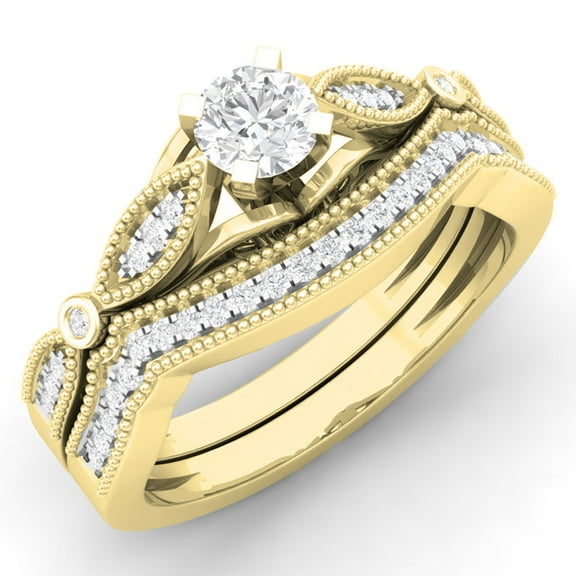 Dazzlingrock Collection 0.50 Carat (ctw) 14K Round White Diamond Ladies Bridal Engagement Ring Set 1/2 CT, Yellow Gold, Size 8.5