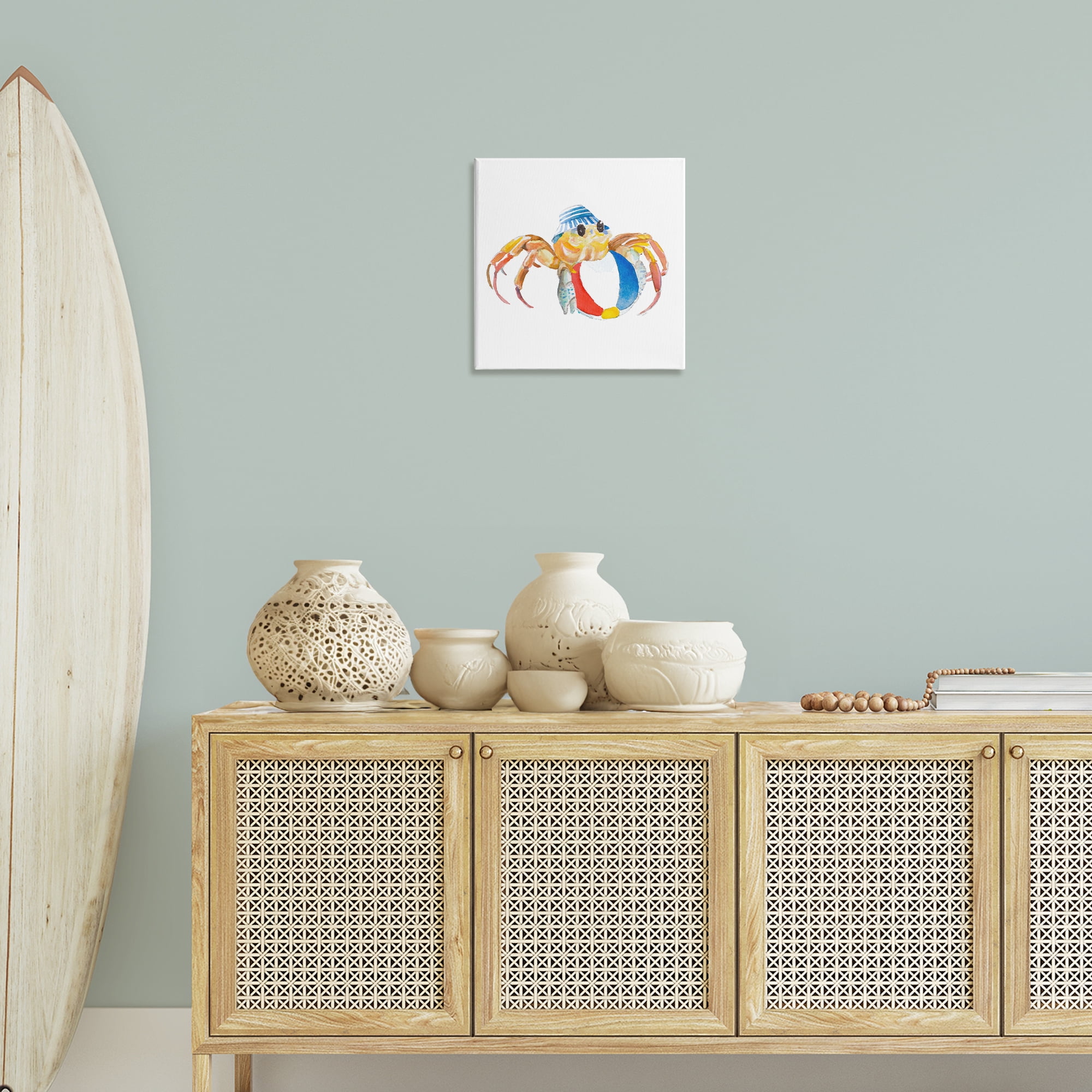 Stupell Industries Beach Ball Crab Novelty Painting Gallery Wrapped Canvas Art Print Wall Art, 17 x 17