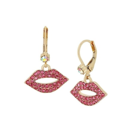 Betsey Johnson Jewelry Pink Lip Pave Drop Earrings Goldtone Womens Gift Valentine's Mother's Day