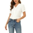 thumbnail image 5 of MODA NOVA Junior's Elegant Embroidery Lace Button Front V Neck Chiffon Shirt White 2XL, 5 of 5